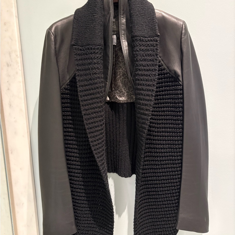 Line Women's Black Knit and Leather Jacket